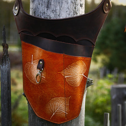 SEO. Garten - Werkzeuggürtel aus Leder – limitierte Herbstedition mit Blätterdruck | handgefärbt & individuell - Ahorn Linkreich