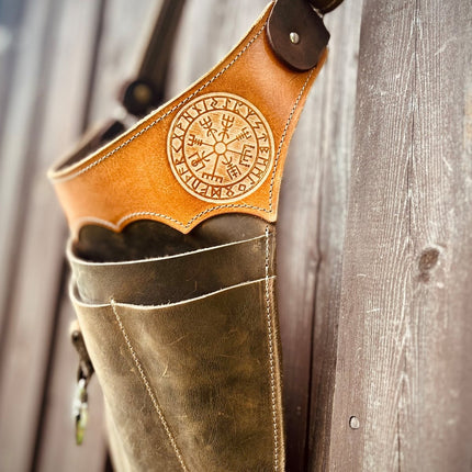 SEO. Gartengürtel Leder Vegvísir | Werkzeugtasche für Garten & Natur / Werkzeuggürtel - Schwarz Linkreich