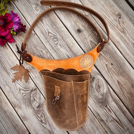 SEO. Gartengürtel Leder Vegvísir | Werkzeugtasche für Garten & Natur / Werkzeuggürtel - Schwarz Linkreich
