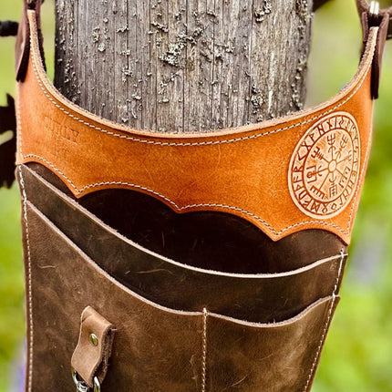 SEO. Gartengürtel Leder Vegvísir | Werkzeugtasche für Garten & Natur / Werkzeuggürtel - Schwarz Linkreich