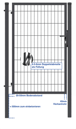 Gartentor 1m Einflügelig Doppelstabmattentor Gartentür Zauntor Doppelstabmattenzaun GEWA - Anthrazit RAL7016 Linkreich