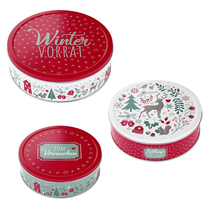 Gebäckdose Metall rund 3er Set Winter Vorrat Stern Fröhliche Weihnachten Plätzen (Gebäckdosen) kaufen bei Linkreich – Jetzt entdecken!