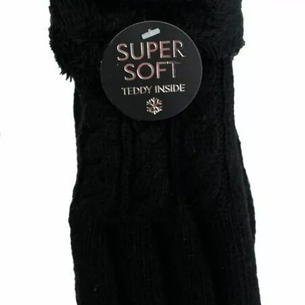 Gefütterte Strickhandschuhe » Teddy Winterhandschuhe mit Strickmuster » Fingerhandschuhe Super Soft mit Strickoptik