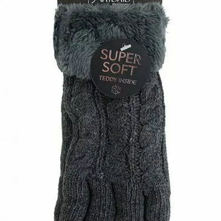 Gefütterte Strickhandschuhe » Teddy Winterhandschuhe mit Strickmuster » Fingerhandschuhe Super Soft mit Strickoptik