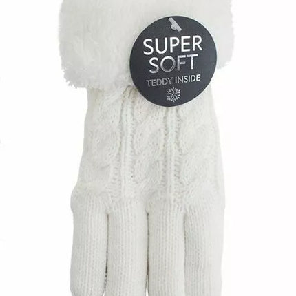 Gefütterte Strickhandschuhe » Teddy Winterhandschuhe mit Strickmuster » Fingerhandschuhe Super Soft mit Strickoptik