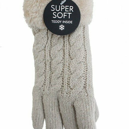 Gefütterte Strickhandschuhe » Teddy Winterhandschuhe mit Strickmuster » Fingerhandschuhe Super Soft mit Strickoptik