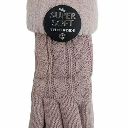 Gefütterte Strickhandschuhe » Teddy Winterhandschuhe mit Strickmuster » Fingerhandschuhe Super Soft mit Strickoptik