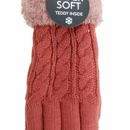 Gefütterte Strickhandschuhe » Teddy Winterhandschuhe mit Strickmuster » Fingerhandschuhe Super Soft mit Strickoptik