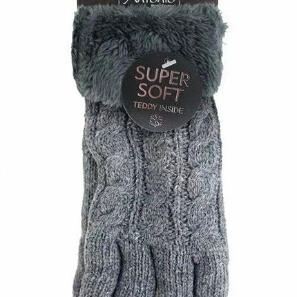 Gefütterte Strickhandschuhe » Teddy Winterhandschuhe mit Strickmuster » Fingerhandschuhe Super Soft mit Strickoptik