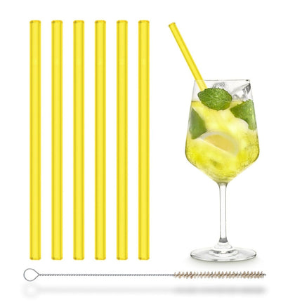 SEO. Gelbe Glasstrohhalme 6x 20cm Gerade - NEON - Linkreich