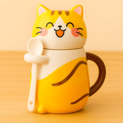 Schmuck Duftkerze mit Motiv Katze, in Keramiktasse mit Deckel und Löffel