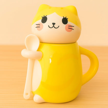 Schmuck Duftkerze mit Motiv Katze, in Keramiktasse mit Deckel und Löffel