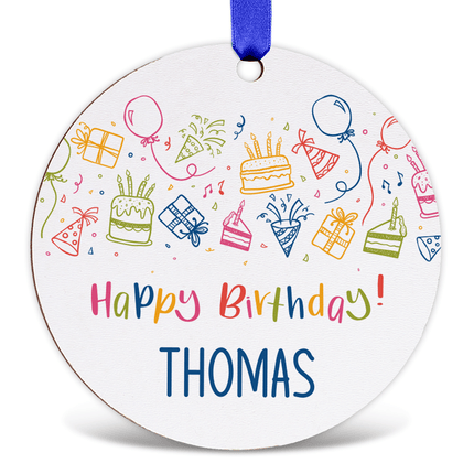SEO. Geschenkanhänger aus Holz - Happy Birthday - Personalisiert mit Namen - 6cm Linkreich