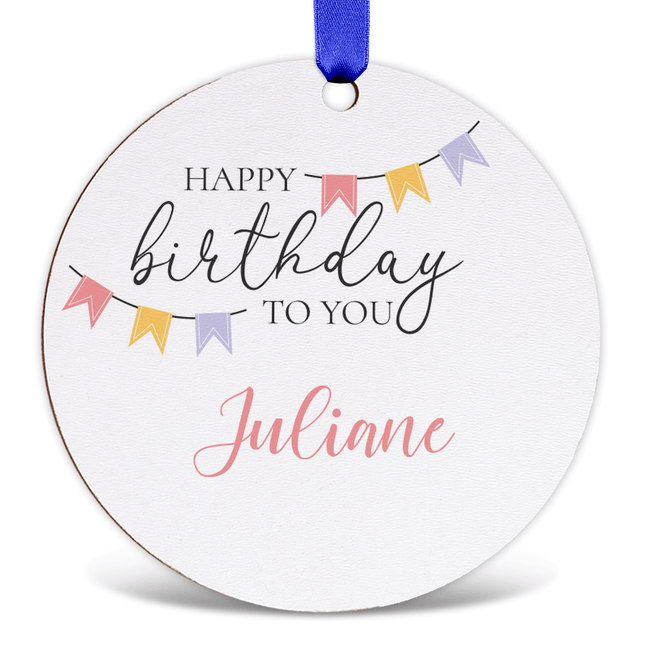 SEO. Geschenkanhänger aus Holz - Happy Birthday - Personalisiert mit Namen - 6cm Linkreich