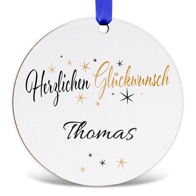 SEO. Geschenkanhänger aus Holz - Herzlichen Glückwunsch - Personalisiert mit Namen - 6cm Linkreich