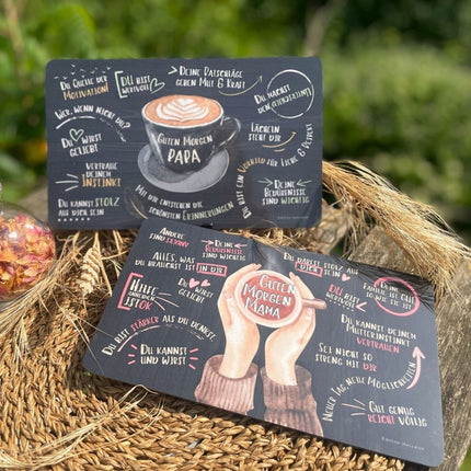 SEO. Geschenkset für Eltern: liebevolles Frühstücksbrettchen - Set für Mama und Papa mit Holzhalter - Linkreich