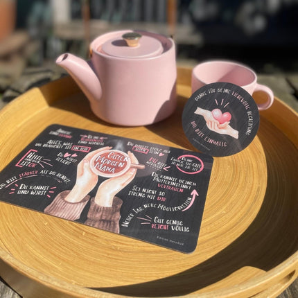 SEO. Geschenkset für Mama: Guten Morgen Frühstücksbrettchen, Untersetzer u.Halter, Ostergeschenk, Geschenk zur Geburt Mama - Set 1 Linkreich