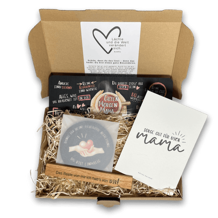 SEO. Geschenkset für Mama: Guten Morgen Frühstücksbrettchen, Untersetzer u.Halter, Ostergeschenk, Geschenk zur Geburt Mama - Set 1 Linkreich