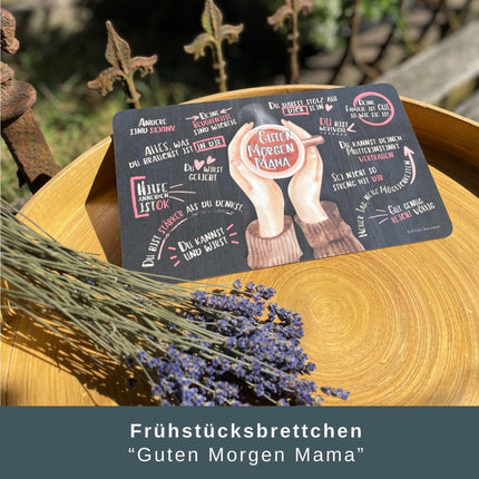 SEO. Geschenkset für Mama: Guten Morgen Frühstücksbrettchen, Untersetzer u.Halter, Ostergeschenk, Geschenk zur Geburt Mama - Set 1 Linkreich