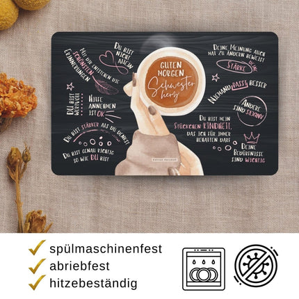 SEO. Geschenkset für Schwester: Frühstücksbrett, Halter & Untersetzer - Set 1 Linkreich