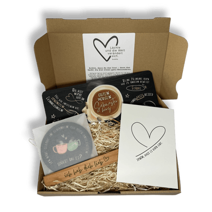 SEO. Geschenkset für Schwester: Frühstücksbrett, Halter & Untersetzer - Set 1 Linkreich