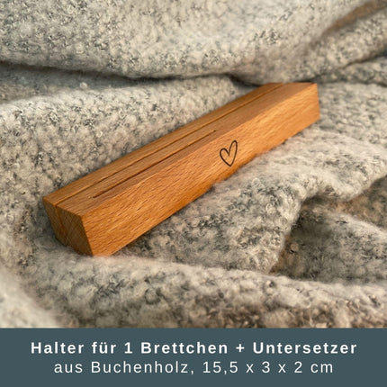 SEO. Geschenkset für Schwester: Frühstücksbrett, Halter & Untersetzer - Set 1 Linkreich
