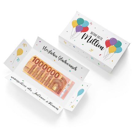 SEO. Geschenkverpackung - Meine erste Million - Ballons Linkreich