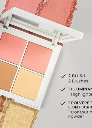 Gesichtspalette mit Bronzer, Highlighter und 2x Rouge – 4 seidig-weiche Nuancen - Linkreich