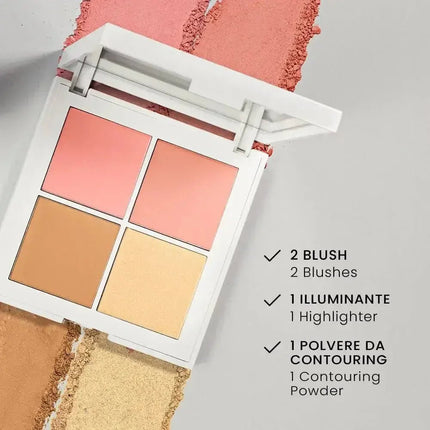 Gesichtspalette mit Bronzer, Highlighter und 2x Rouge – 4 seidig-weiche Nuancen - Linkreich