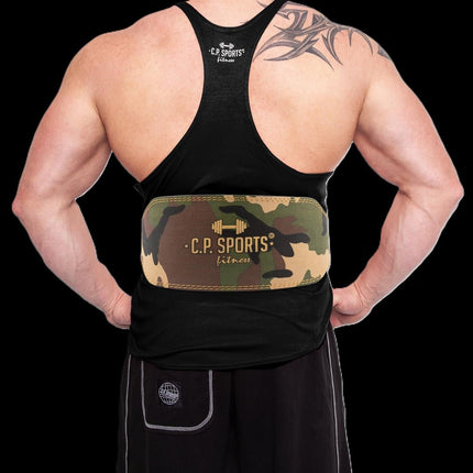 SEO. Gewichthebergürtel - Camouflage Grün - C.P. Sports - T4 - 9+11 - Normal Breit Linkreich