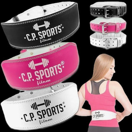SEO. Gewichtshebegürtel - Echt Leder - C.P. SPORTS - T6 - Weiß Linkreich