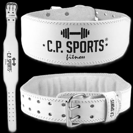 SEO. Gewichtshebegürtel - Echt Leder - C.P. SPORTS - T6 - Weiß Linkreich