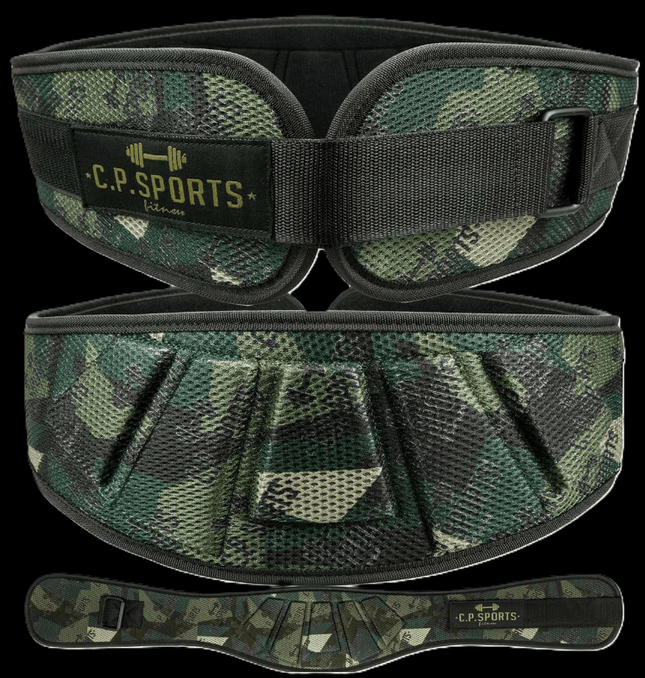 SEO. Gewichtshebegürtel /Profi /Ultraleichtgürtel Camouflage Grün - T7 - 3 - C.P. Sports - XS Linkreich