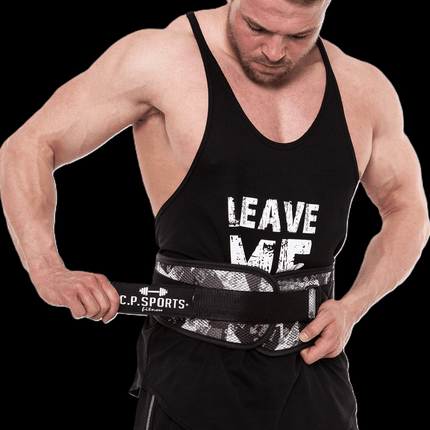 SEO. Gewichtshebegürtel / Profi - Ultraleichtgürtel - Camouflage Weiß - T7 - 3 - C.P. Sports - XS Linkreich