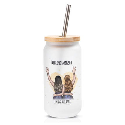SEO. Glasbecher mit Bambusdeckel & Trinkhalm - Konfiguration Freundin - Linkreich