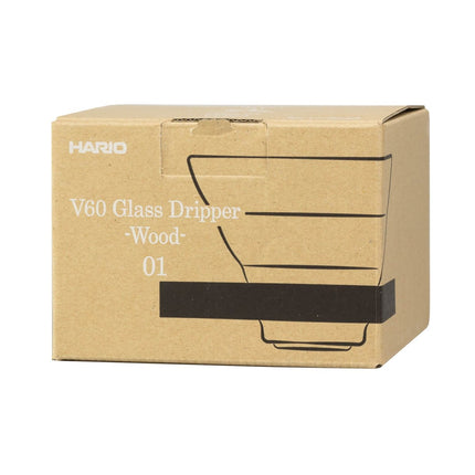 Hario V60-01 Glas-Dripper mit Olivenholz-Basis