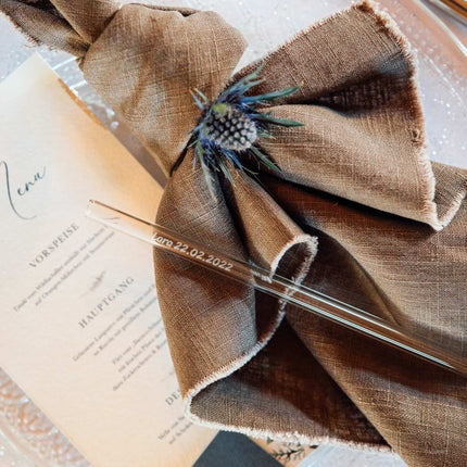 SEO. Glasstrohhalme mit 20 individuellen Namen Text - Gastgeschenk für Hochzeit, Kommunion oder Familienfeier - 20 cm Linkreich