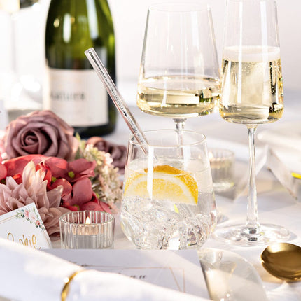 SEO. Glasstrohhalme mit 20 individuellen Namen Text - Gastgeschenk für Hochzeit, Kommunion oder Familienfeier - 20 cm Linkreich