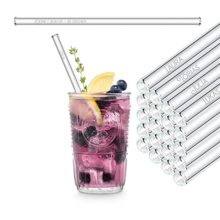 SEO. Glasstrohhalme mit 20 individuellen Namen Text - Gastgeschenk für Hochzeit, Kommunion oder Familienfeier - 27 cm Linkreich