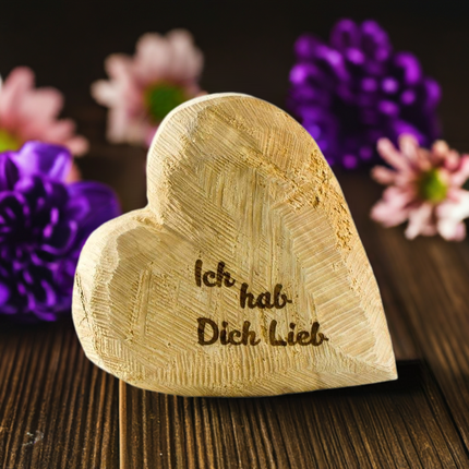 Thankgoods Deko-Holz-Herz aus massivem Naturfarbenem Pappelholz mit Schriftzug Ich hab dich lieb