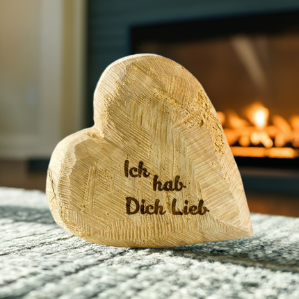 Thankgoods Deko-Holz-Herz aus massivem Naturfarbenem Pappelholz mit Schriftzug Ich hab dich lieb