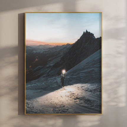 Mountaineer on Grands Mulets Route to Mont Blanc – Chamonix Art Print