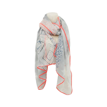 Sommer Damen Schal » Bunt mit Neon Rand » leichter Sommerschal 180 x 70 cm » Halstuch mit verschiedenen Mustern » Damenschal weich & dünn