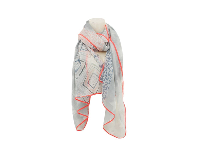 Sommer Damen Schal » Bunt mit Neon Rand » leichter Sommerschal 180 x 70 cm » Halstuch mit verschiedenen Mustern » Damenschal weich & dünn