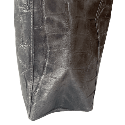Leder Shopper mit Innentasche Kroko Grau
