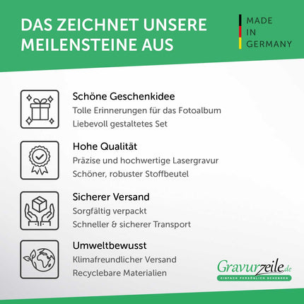 SEO. Gravierte Meilensteinkarten aus Holz - Mein erstes Jahr - mit Stoffbeutel als Geschenk - Linkreich
