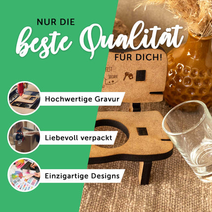 SEO. Gravierte Schnapsbank im Schluckimpfung Design + 2 Schnapsgläser - Linkreich