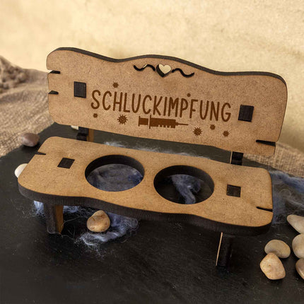 SEO. Gravierte Schnapsbank im Schluckimpfung Design + 2 Schnapsgläser - Linkreich