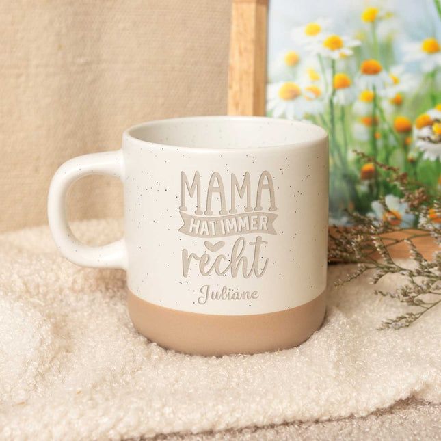 SEO. Gravierte Steingut Tasse - Mama hat immer Recht - Linkreich