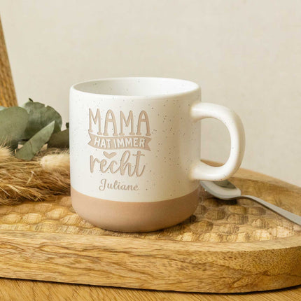 SEO. Gravierte Steingut Tasse - Mama hat immer Recht - Linkreich